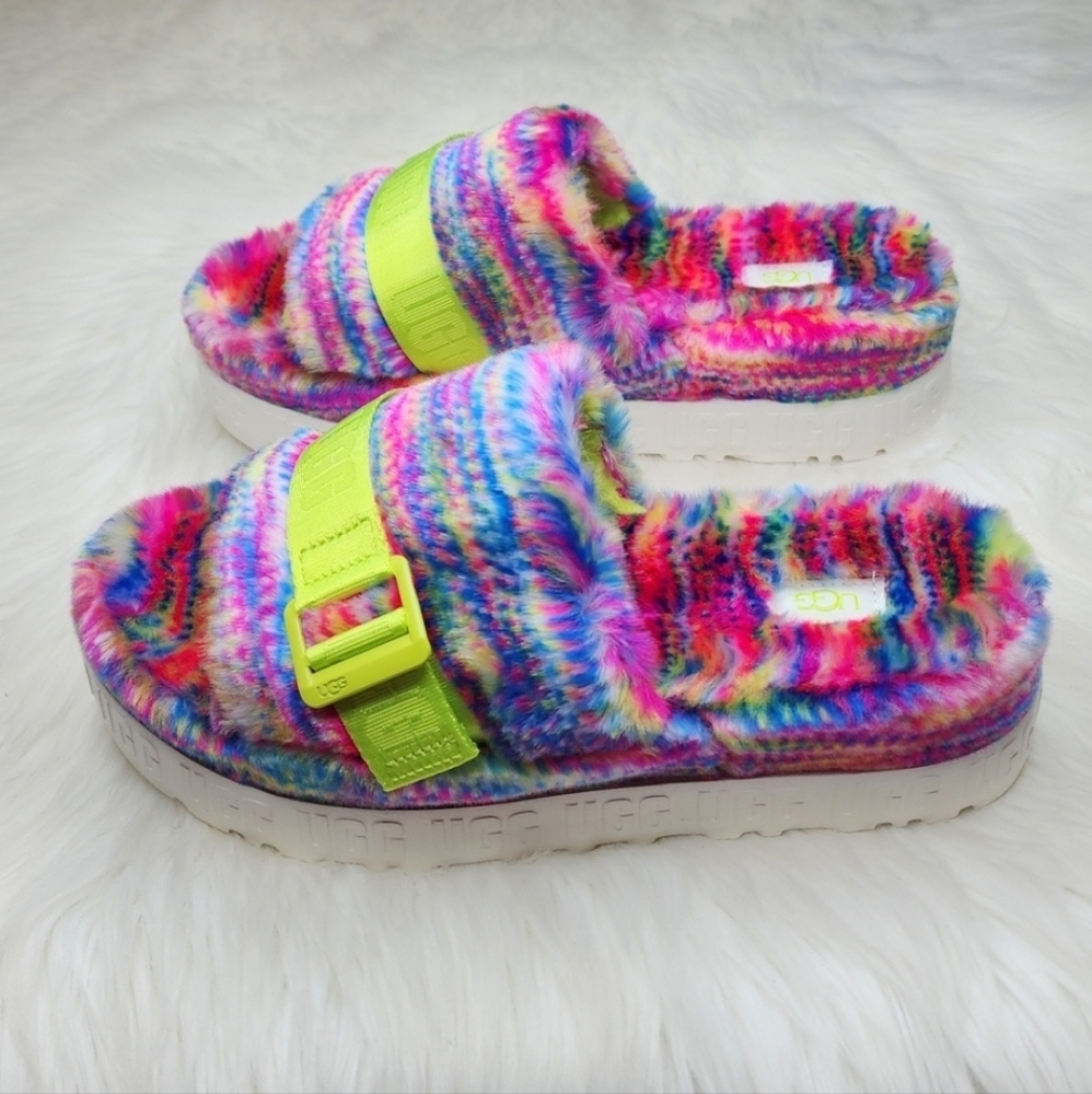 UGG Fluffita Slipper Sandals White Pixelate Multi Color Rainbow - Picture 14 of 16